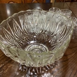 Antique crystal punch bowl set